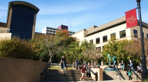 Students near the LBJ Center. Photo by Nathalie Cohetero.