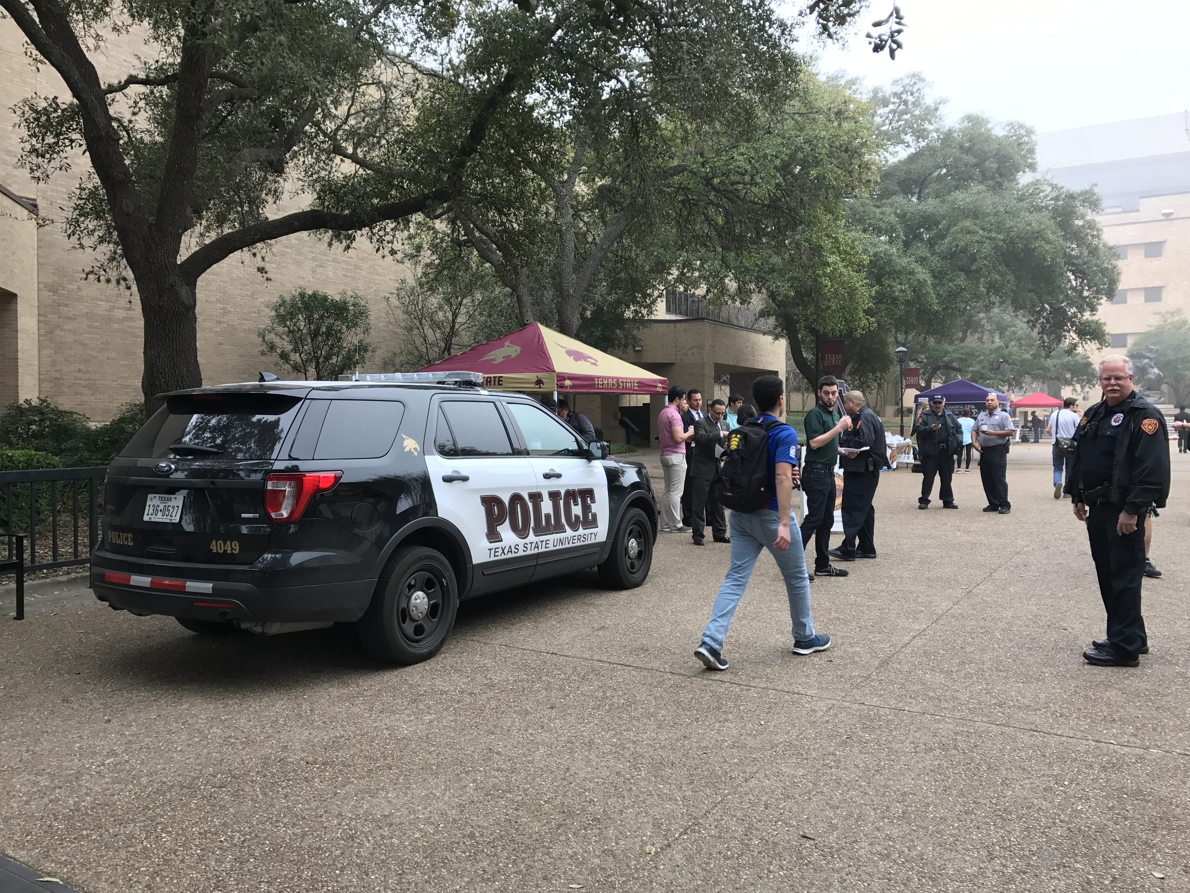 Texas State police and Chief Jose Bañales connect with faculty and students to create a strong bond with the community. Photo by Allison Randel.