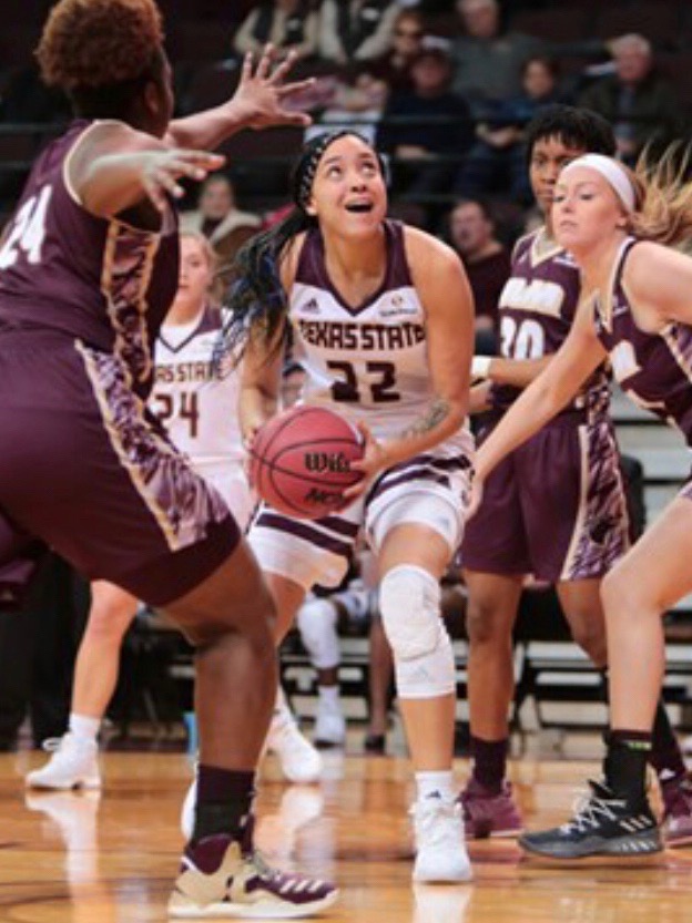 Ti'Aira Pitts had a career day for the shorthanded Bobcats; Photo Credited to Texas State Athletics
