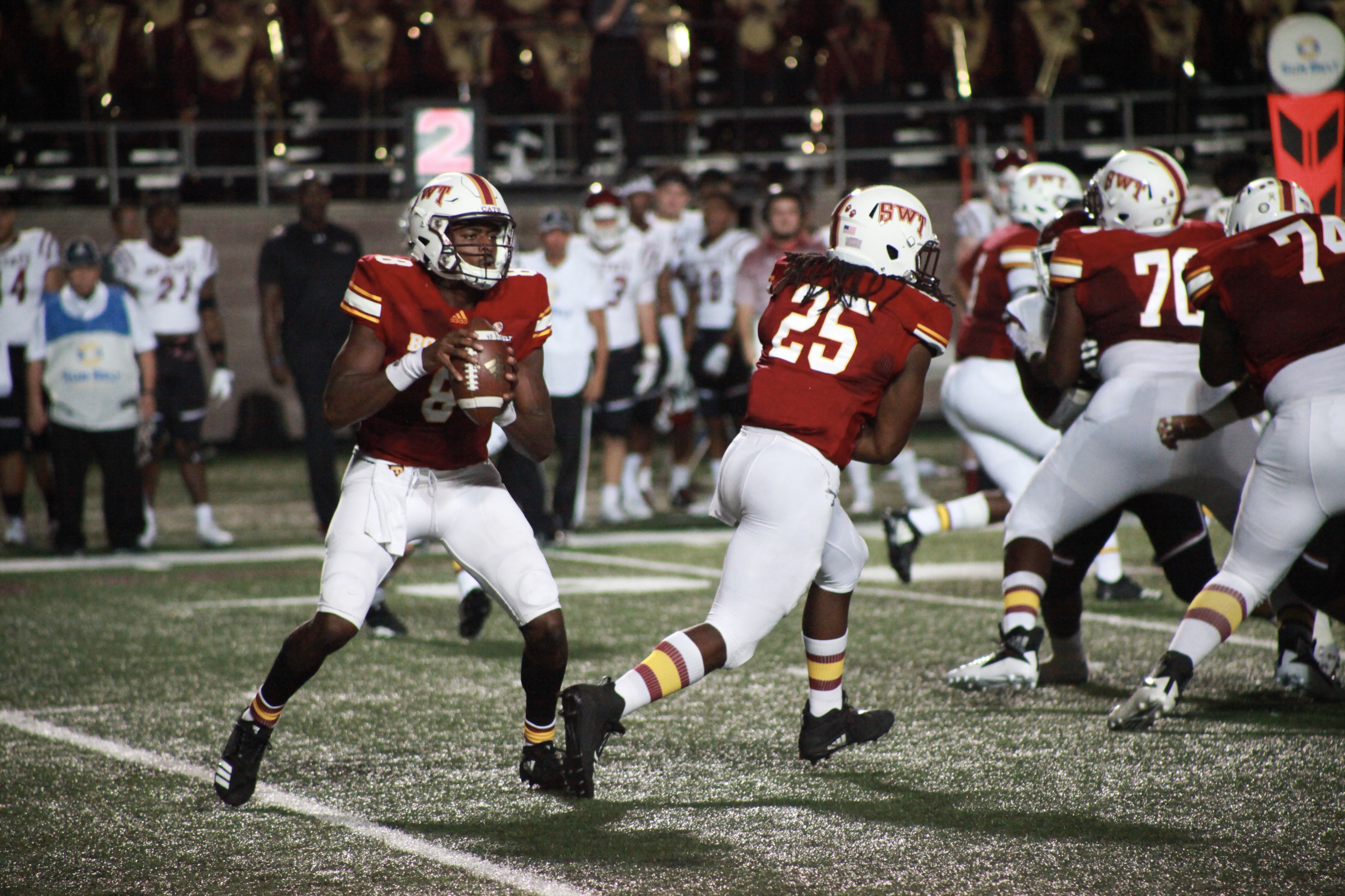 Bobcat offense players during the homecoming game.