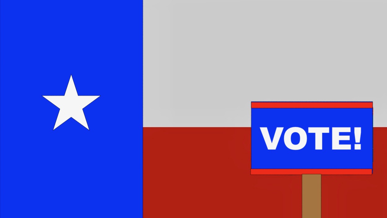 A voting sign on a Texas Flag