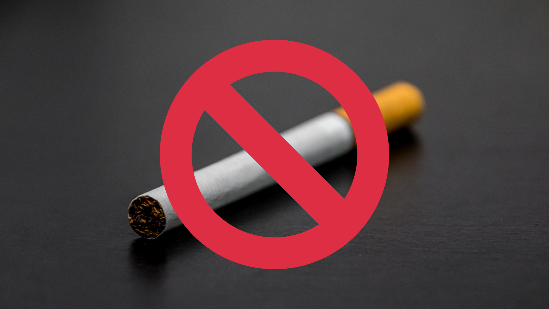 The image is of a cigarette with a red circle-backslash symbol on top of it.
