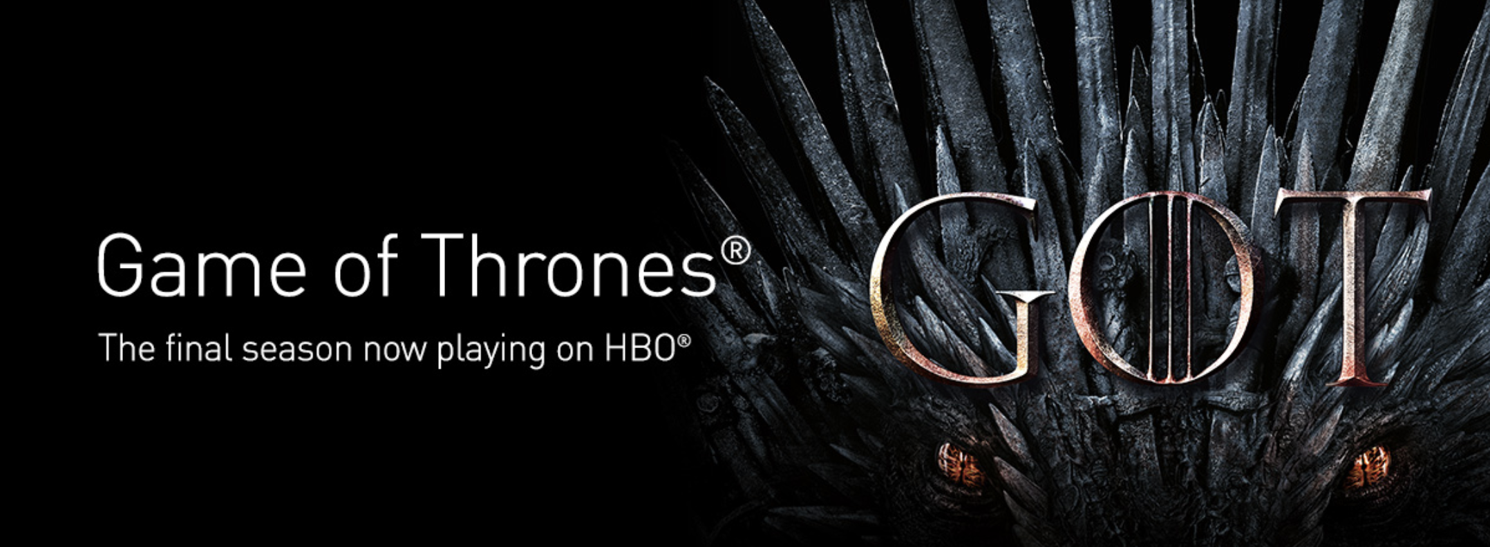 Game of Thrones logo on HBO and the iron throne in the background