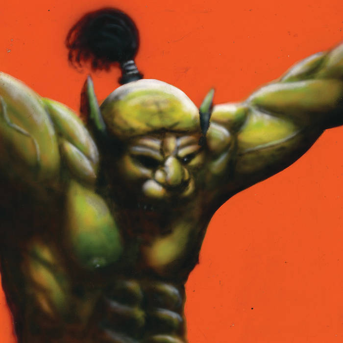The album is of an airbrushed green demon from the waist up. The background is orange.