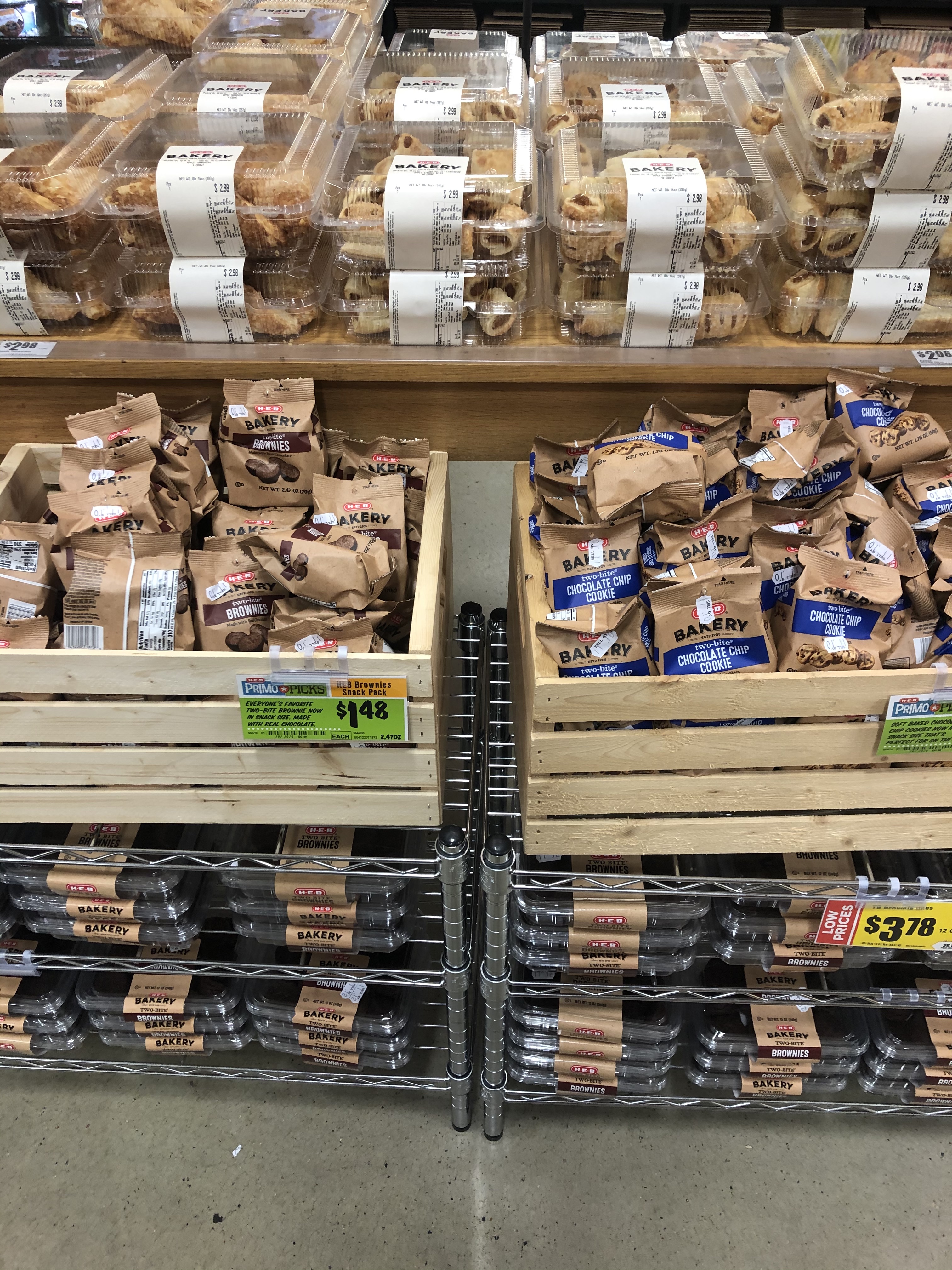 This is a picture of the bakery section of HEB where the miniature desserts are in the store.
