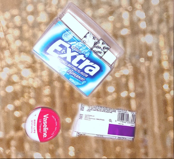 Gum, Chapstick, Granola Bar, Gold