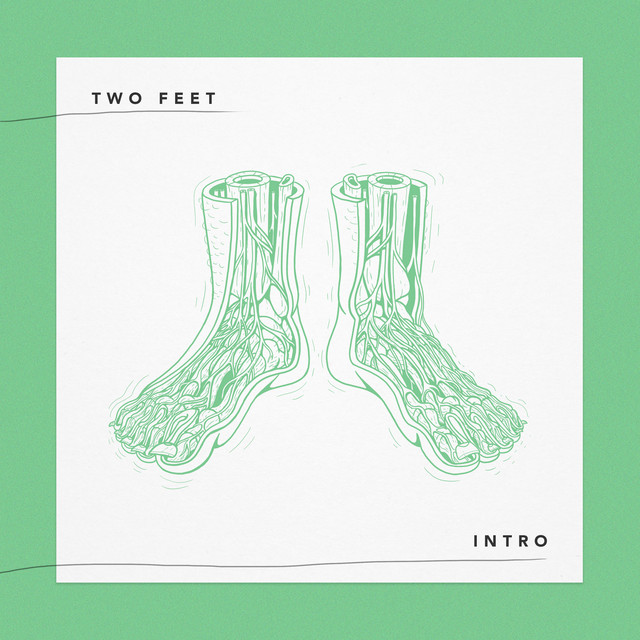 A green and white illustration of two feet, showing the inside anatomy of the feet.