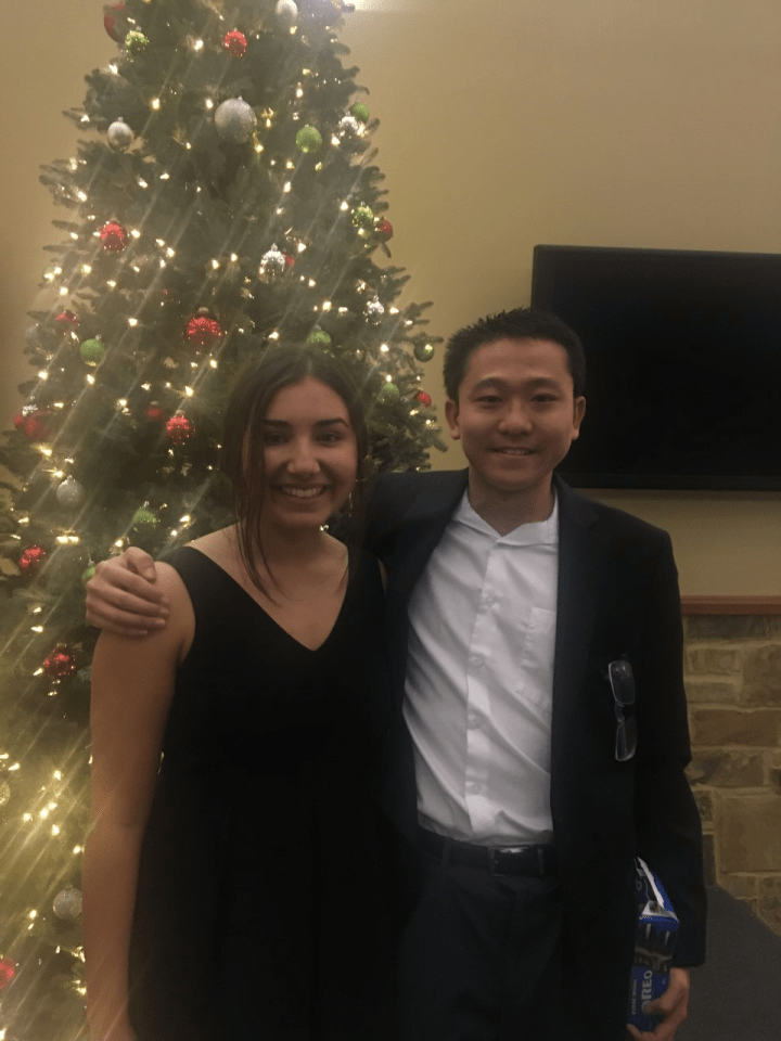 Celeste and I hanging out at a formal party. 