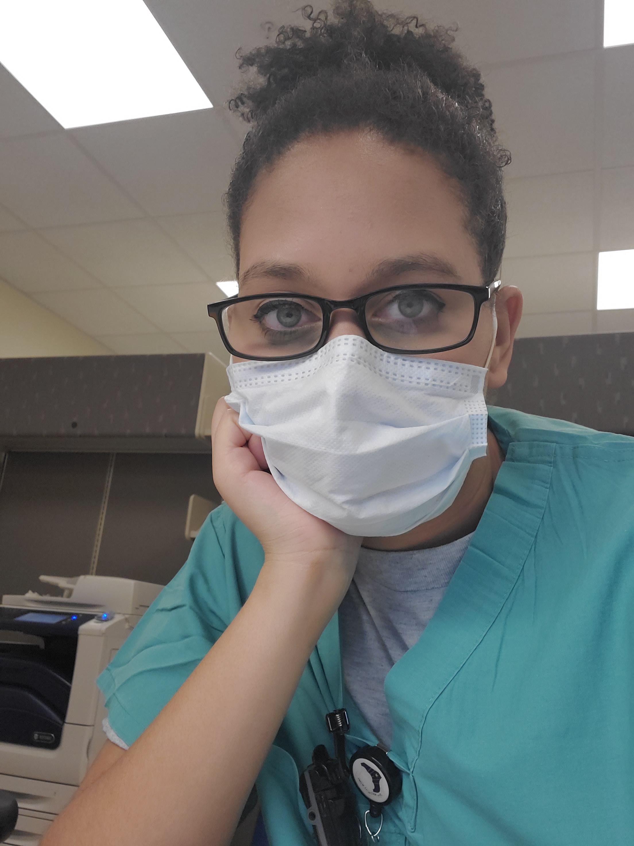 Selfie taken by Emergency Medical Technician Marissa Cyphers while in her face mask