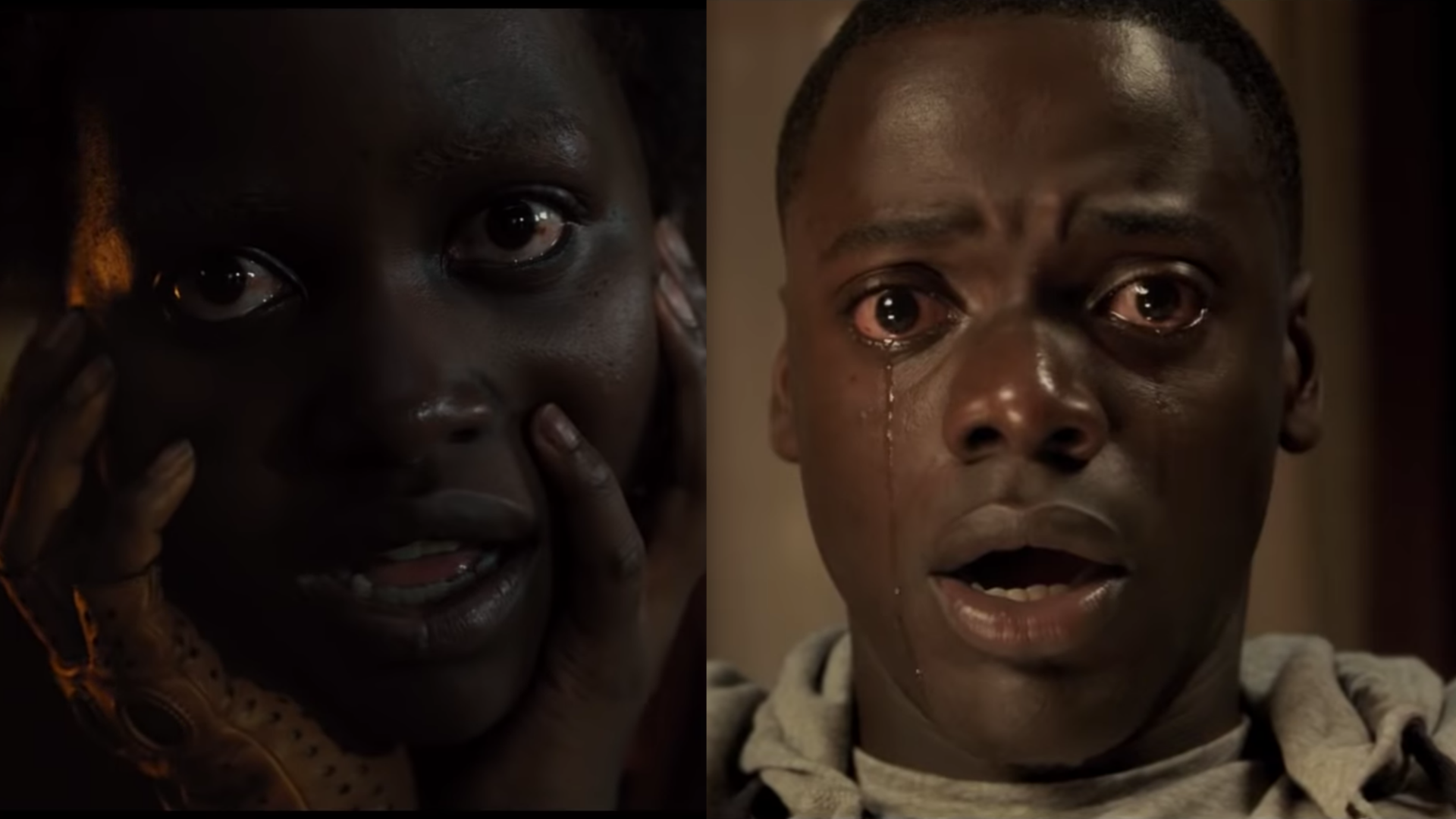 Two headshots of the main characters from the films Get Out and Us.