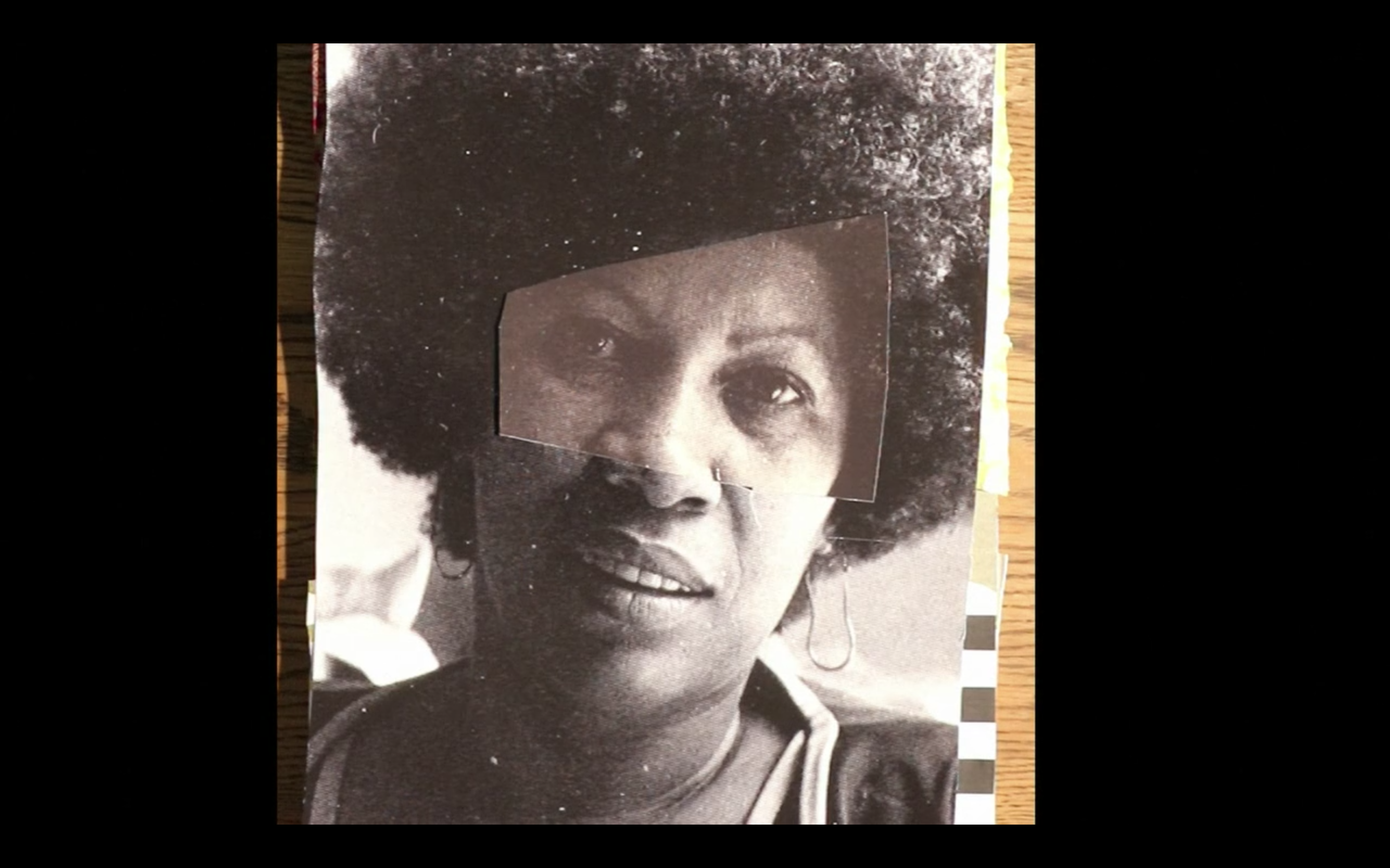 A photo of Toni Morrison is overlapped with other scraps of photos of her face imposed onto it