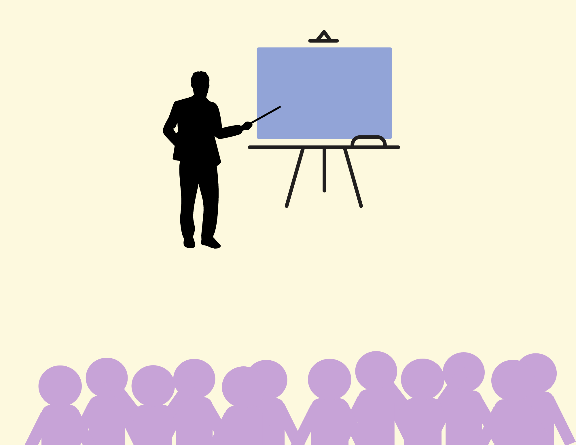 man standing in front of bored teaching to a crowed