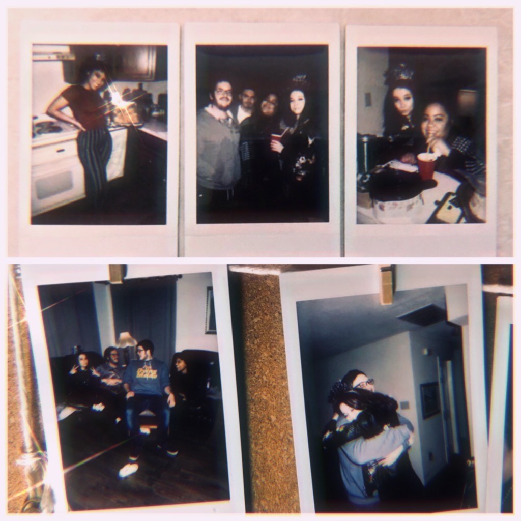 Five Polaroid photos of various people