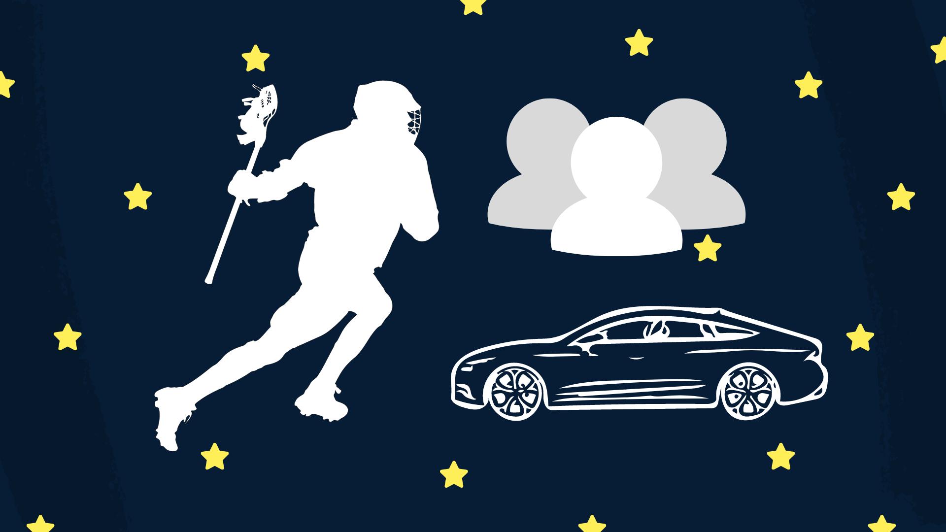 Drawings of lacrosse, a car, and cut out members