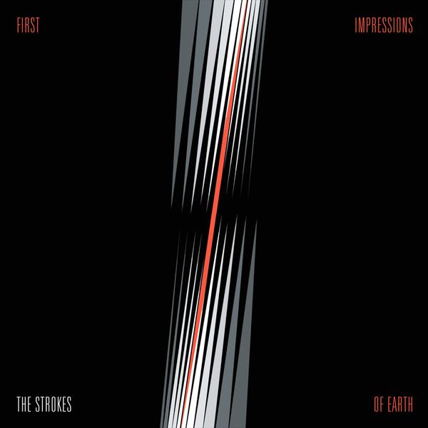 The cover features a pitch black background with sharp streaks of white, grey, and red. The album title and band name is written out on each corner of the cover.