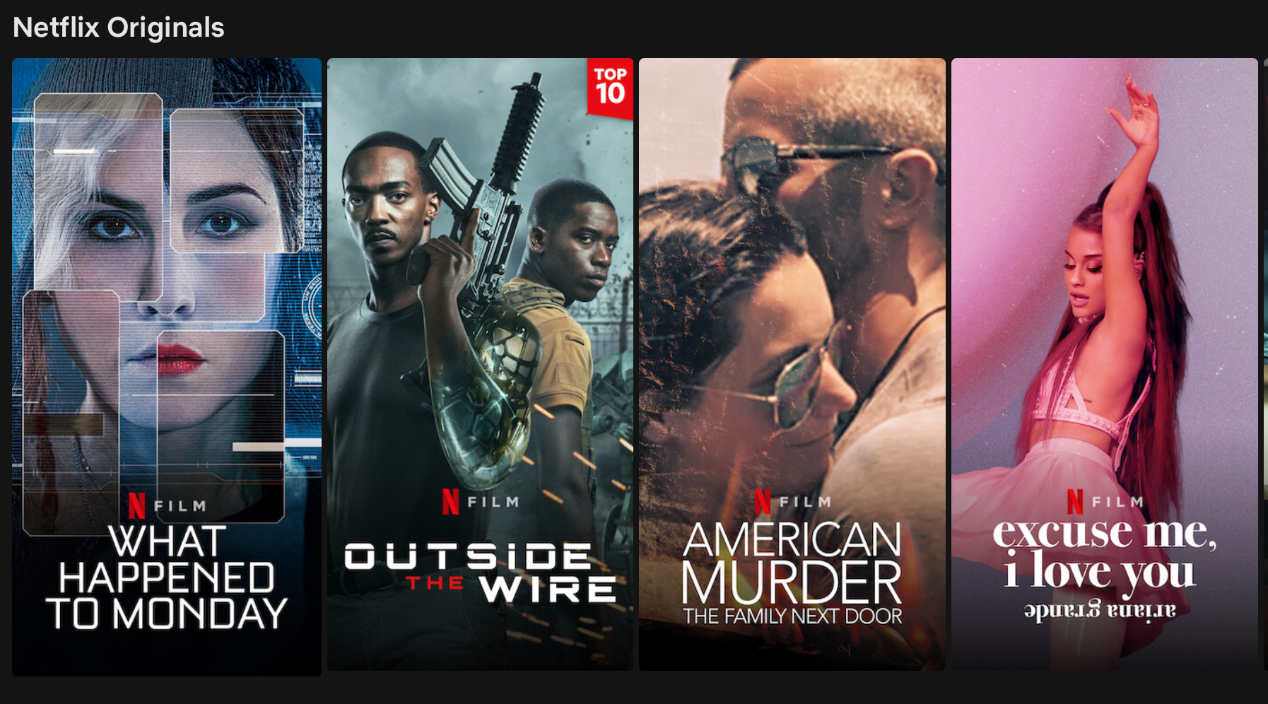 Screenshot of four Netflix originals from the Netflix home screen