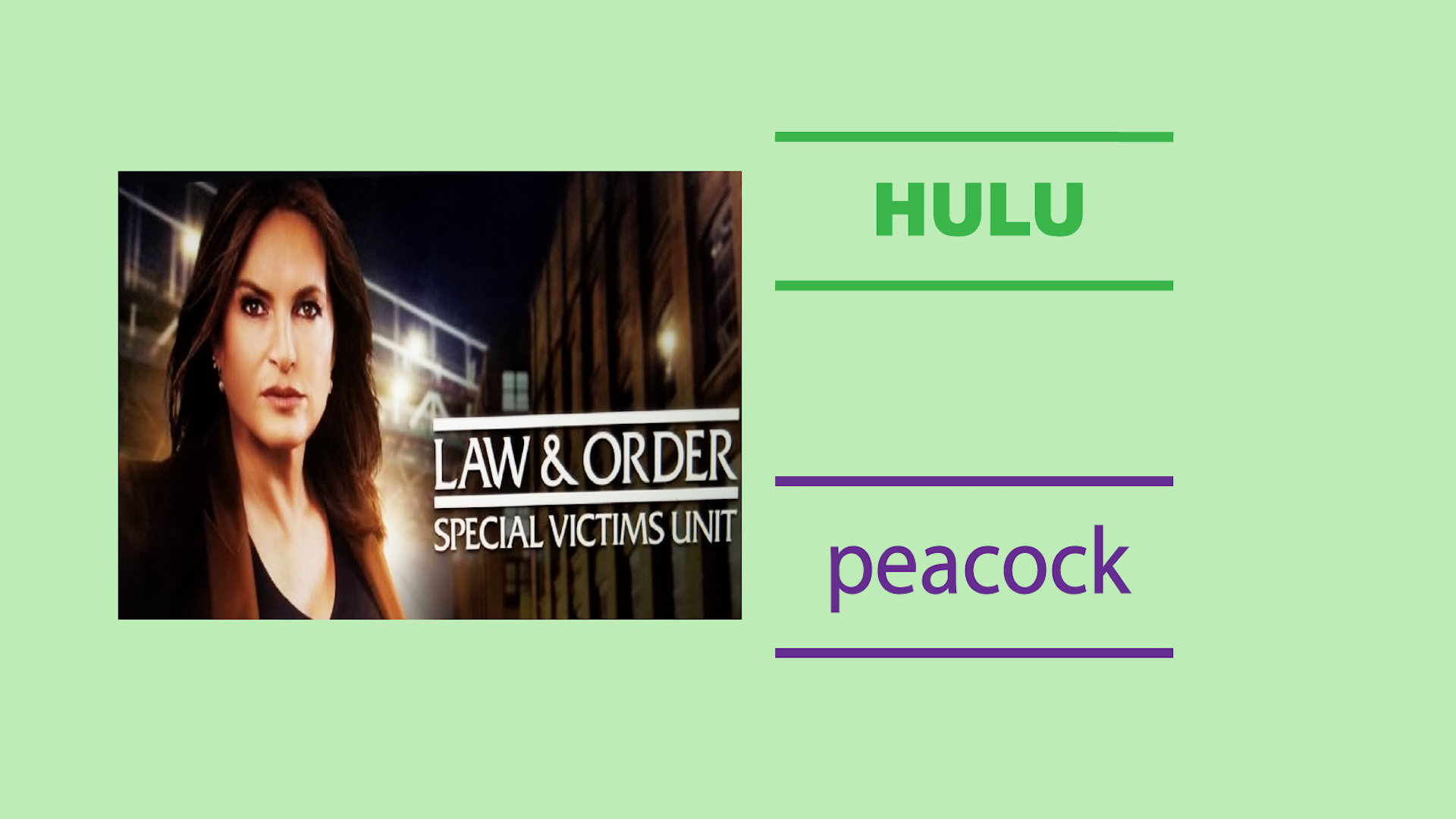 Image of Law and Order SVU screenshot with Hulu and Peacock text