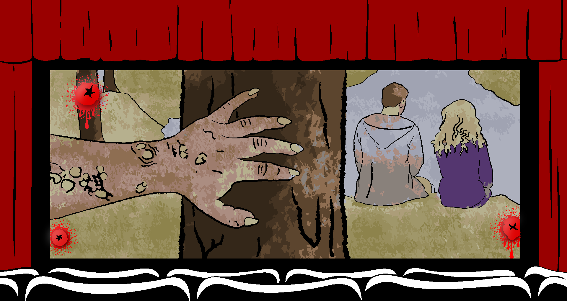 movie theatre graphic with scene from no body sleeps in the woods tonight