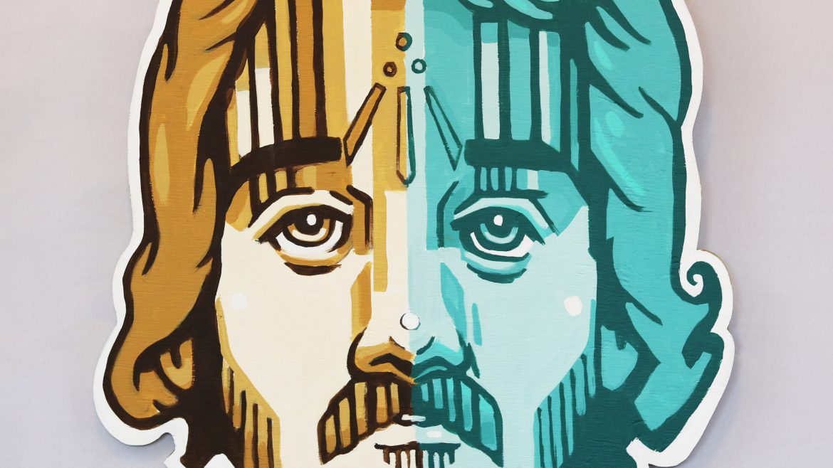 Album cover is an illustration of Cullah’s face close up. The color of the illustration is split in the middle of his face, with gold on the left and blue on the right.