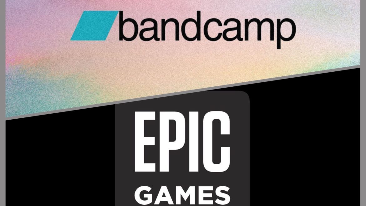 Two company logos "Bandcamp" and "Epic Games"