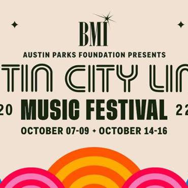 “BMI Austin Parks Foundation presents Austin City Limits Music Festival 2022. October 07-09, October 14-16.” Blue triangles and pink and orange circles decorate the graphic.