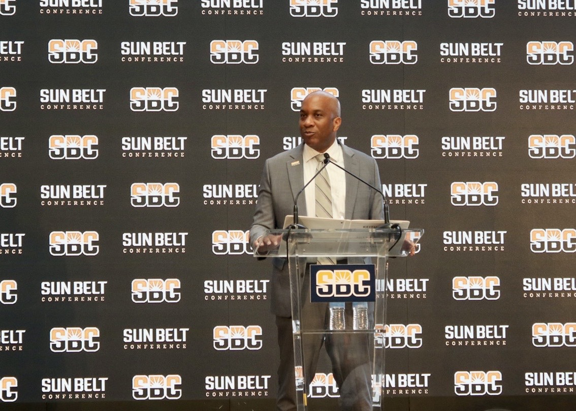 Commissioner Keith Gill addresses the media on the state of the conference