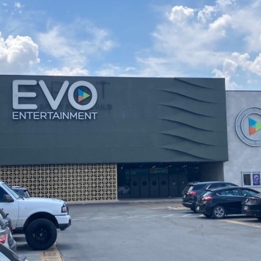 A picture of the EVO Cinemas building taken on a sunny afternoon.