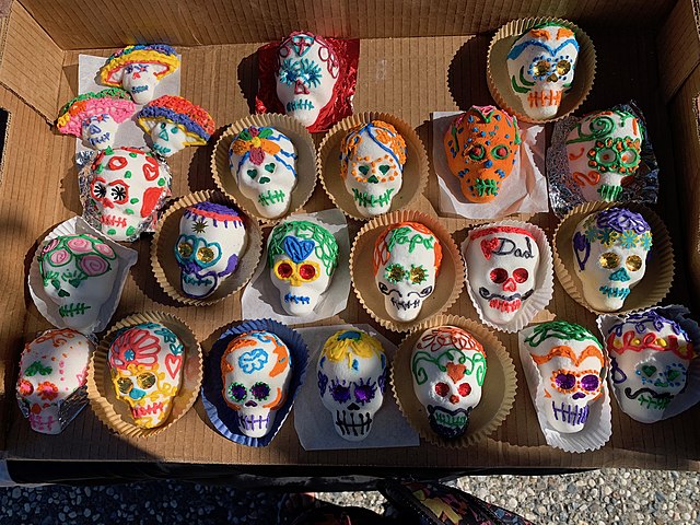 Varity of painted skulls for day of the dead