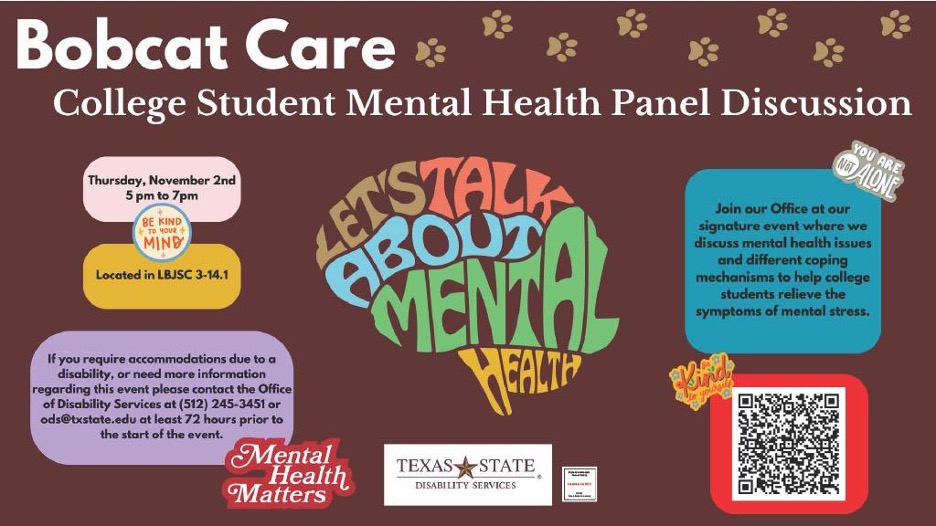 A maroon web banner featuring details for the Bobcat Care mental health panel.