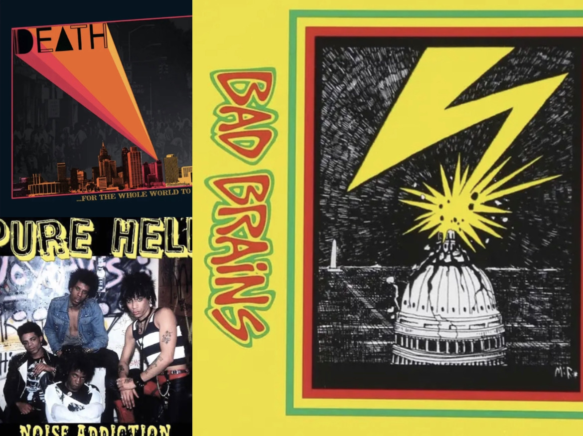 three album covers for the bands, Pure Hell, Death and Bad Brains.