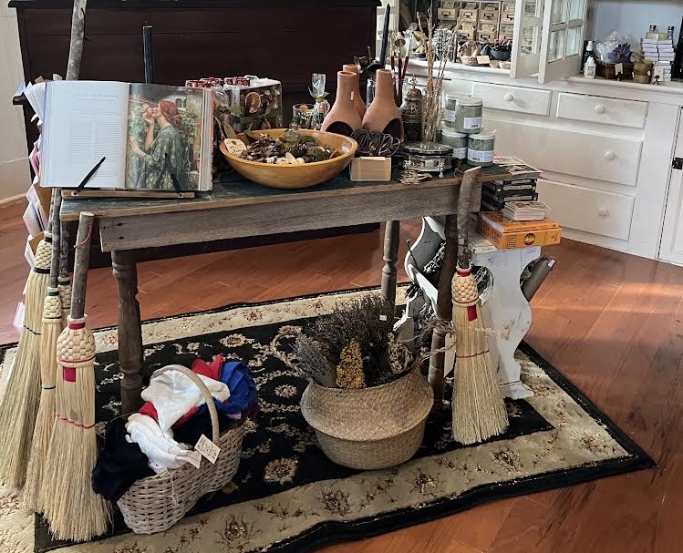 Center table displays products for sale in Solidago. 