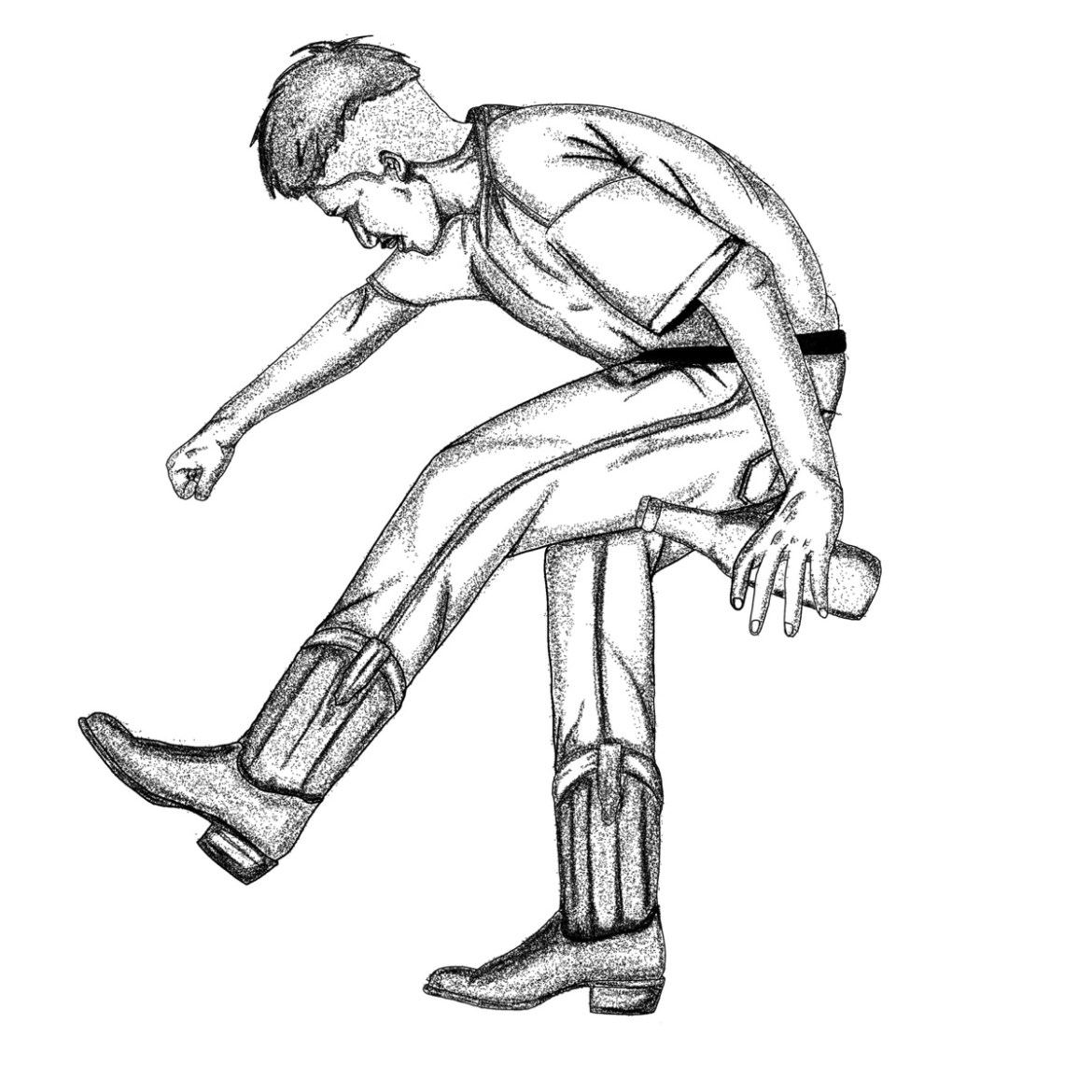 The album cover is an image of a man wearing cowboy boots two-stepping. He holds a bottle in one hand.