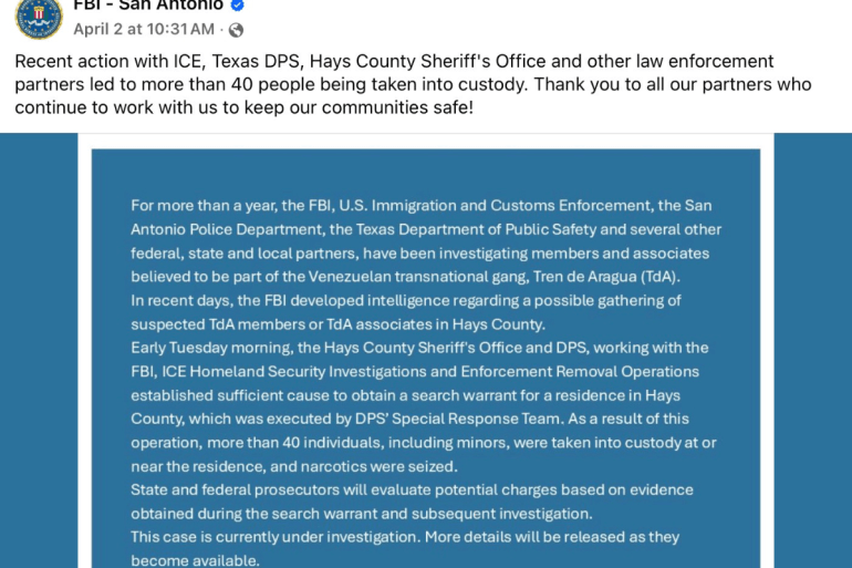 Screenshot of the FBI San Antonio Division Facebook post.