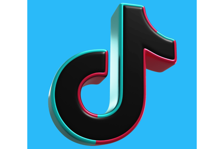 a 3d Tiktok logo on a sky blue background 