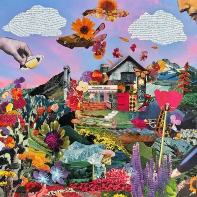 The album cover for Window Shop's self-titled debut album, featuring a kaleidoscopic collage of vibrant colors.