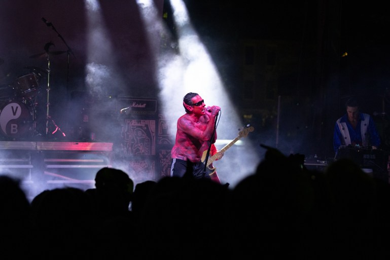 Sebastian Murphy on stage with the Viagra Boys