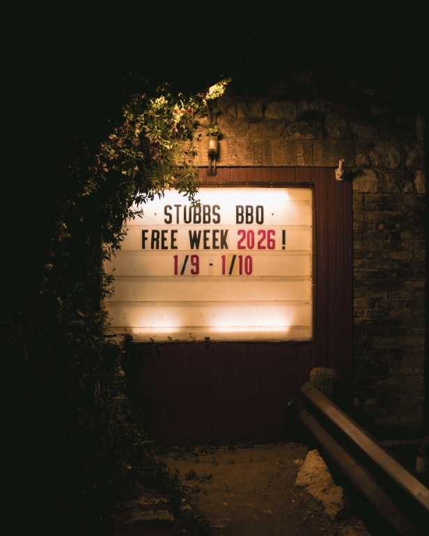 sign advertising free week at the Stubbs BBQ music venue