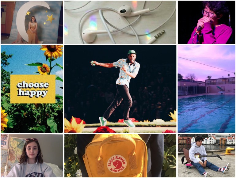 A collage of pictures that represent the late 2010s indie aesthetic with the artist mentioned in the article.