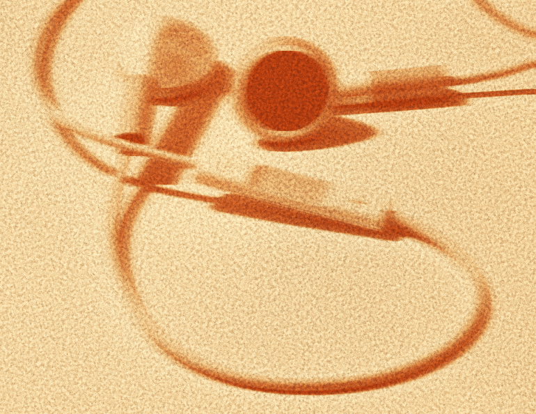 image of wired earbuds with orange hue