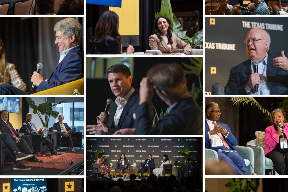 A photo collage of multiple photos from the 2026 Texas Tribune Festival and its featured speakers.